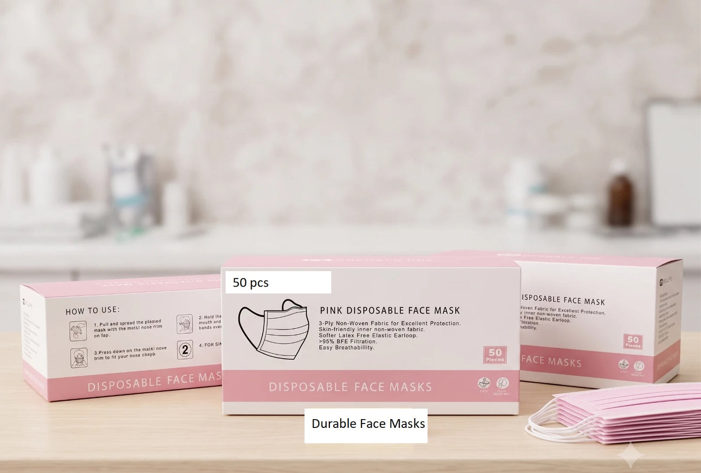 3-Ply Disposable Surgical Face Masks - Pack Of 50