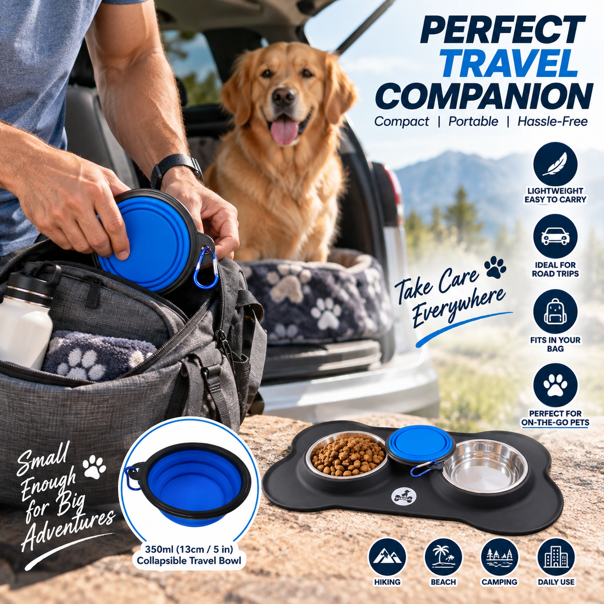 Stainless Steel Dog Bowls with Non slip Silicone Mat | 2 x 400ML Food Bowl for Dogs & Cats | Dishwasher Safe Puppies Feeding Bowls