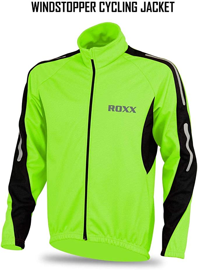 ROXX Mens Performance Lightweight Full Zipper Cycling Jacket Windstopper Thermal Winter Breathable Running Hi viz