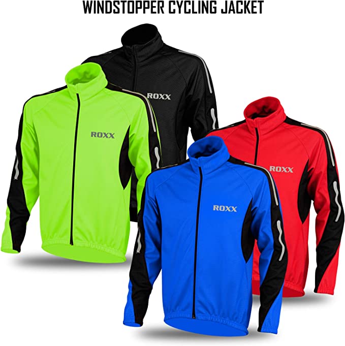 ROXX Mens Performance Lightweight Full Zipper Cycling Jacket Windstopper Thermal Winter Breathable Running Hi viz