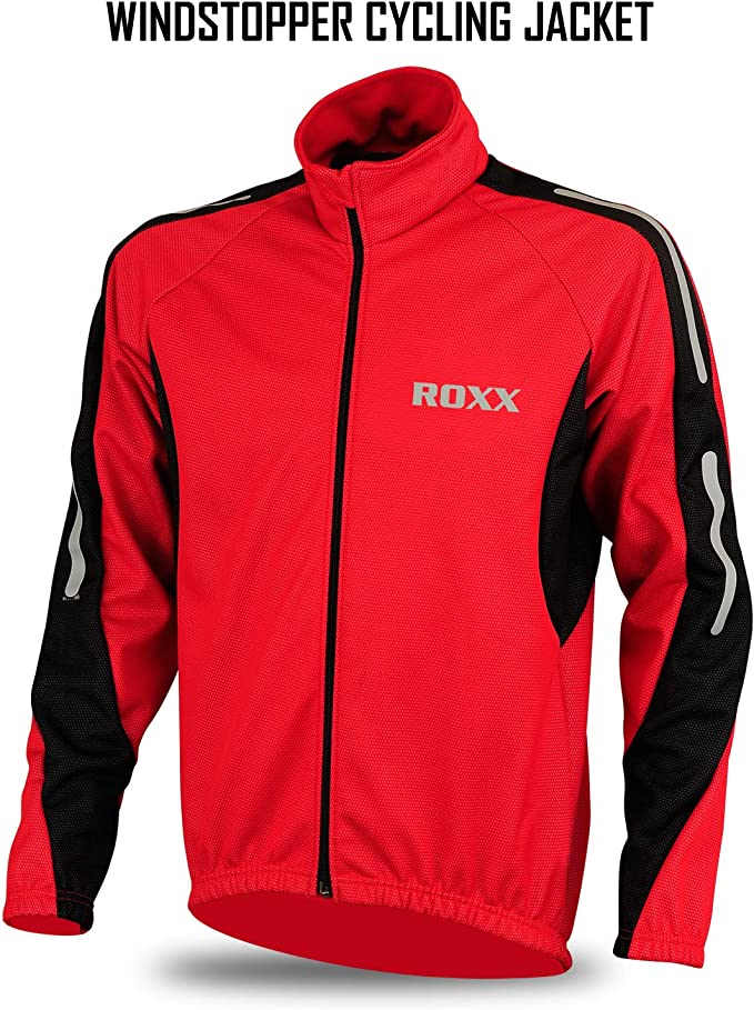 ROXX Mens Performance Lightweight Full Zipper Cycling Jacket Windstopper Thermal Winter Breathable Running Hi viz