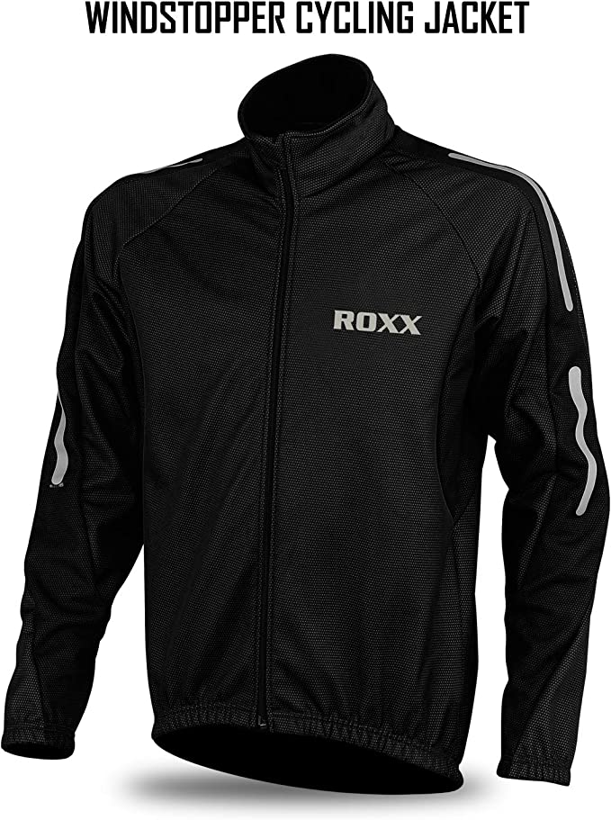 ROXX Mens Performance Lightweight Full Zipper Cycling Jacket Windstopper Thermal Winter Breathable Running Hi viz