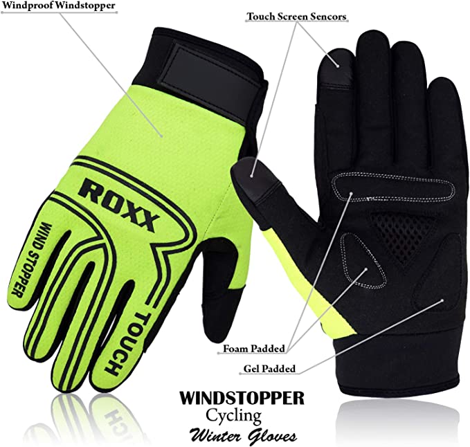 ROXX Cycling Gloves Windproof Gel Padded Touchscreen Full Finger Skidproof Biking Gloves