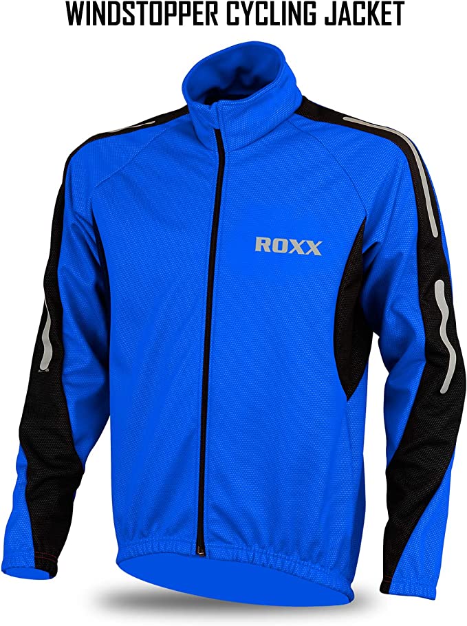 ROXX Mens Performance Lightweight Full Zipper Cycling Jacket Windstopper Thermal Winter Breathable Running Hi viz