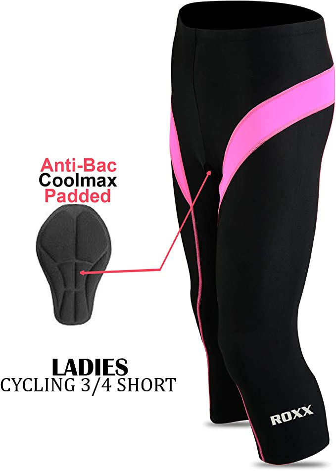 ROXX Women's ladies Quality ¾ Three Quarter Legging Cycling Shorts Cool-max Padded Outdoor Cycle Tight girl Shorts SPORTS