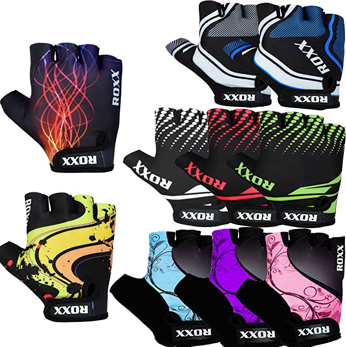 ROXX Cycling Gloves Fingerless Mens Women Kids Unisex Gel Padded Cycling Gloves Half Finger Bike Riding Mitts