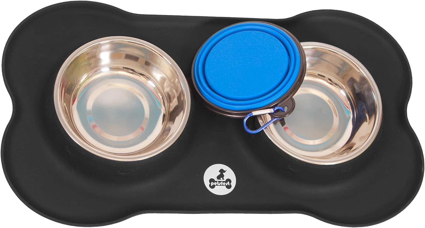 Stainless Steel Dog Bowls with Non slip Silicone Mat | 2 x 400ML Food Bowl for Dogs & Cats | Dishwasher Safe Puppies Feeding Bowls