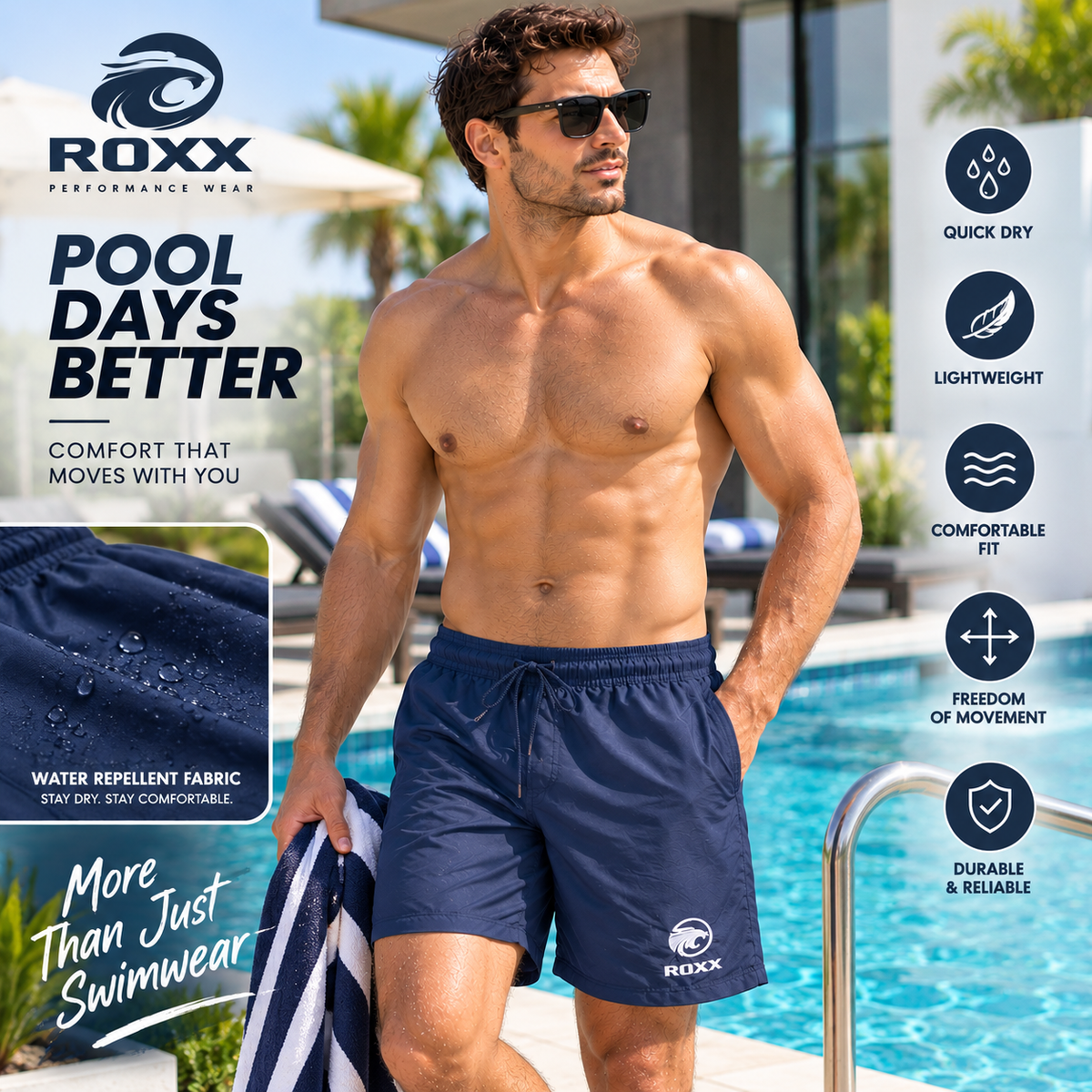 ROXX SPORTS Men's Swim Trunk, Running Outdoor Shorts