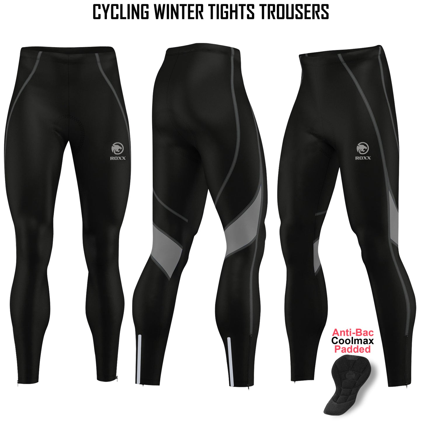 ROXX Mens Cycling Tights Winter Thermal Cold Wear Coolmax 3D Padded Legging Cycling Trouser