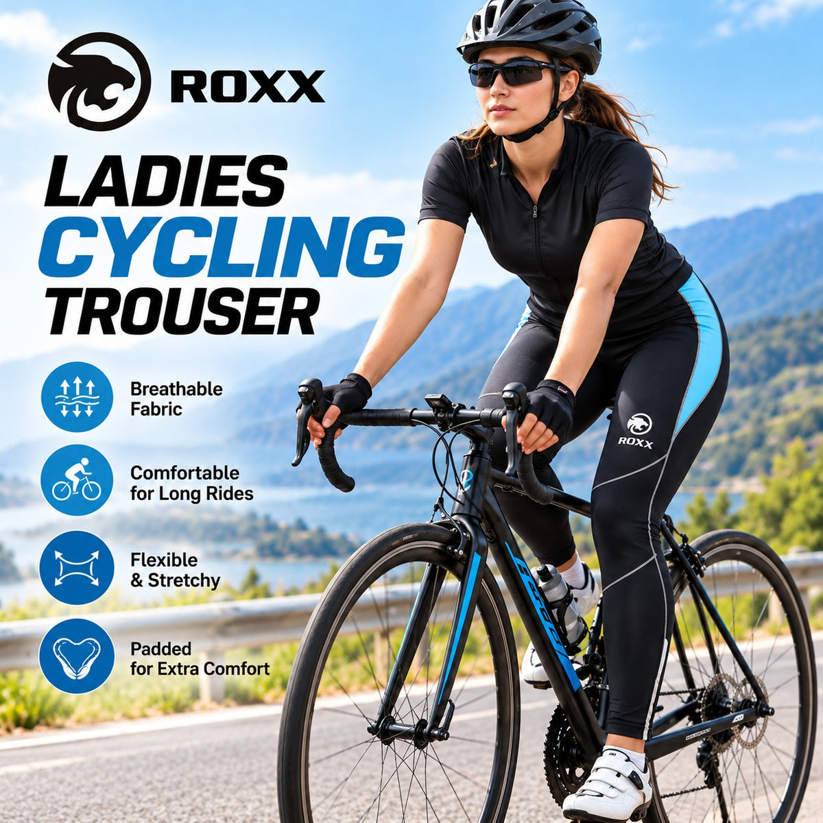 ROXX Ladies Cycling Long Tights Padded Winter Thermal Pants Women Cycle Bicycle Trousers Quick Dry UV Protection Bike Legging