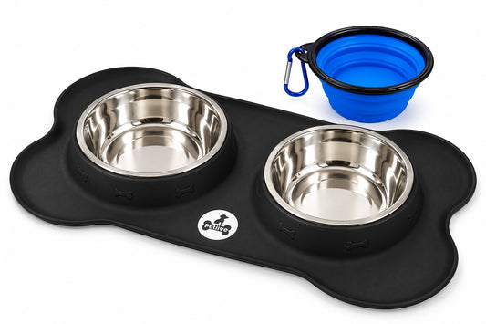 Stainless Steel Dog Bowls with Non slip Silicone Mat | 2 x 400ML Food Bowl for Dogs & Cats | Dishwasher Safe Puppies Feeding Bowls