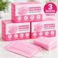 ROXX Disposable Face Masks Pink, 50 Pack, 3-Ply Non-Woven Face Coverings, Lightweight Pleated Design with Elastic Ear Loops, Everyday Use