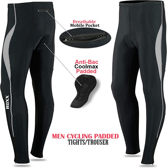 ROXX Men Cycling Tights Trousers Coolmax Padded Bicycle Long Pant Compression