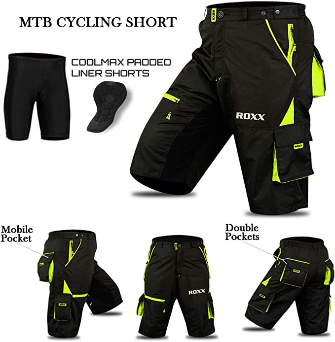 ROXX MTB Shorts Men Mountain Bike Cycling Shorts Inner Liner Padded Ou ROXX Sports